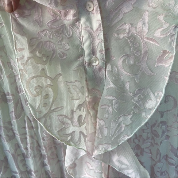 Vintage 90s SZ L Sheer Ruffle Whimsygoth Pirate Fairy Boho Blouse White Blush - Picture 2 of 5